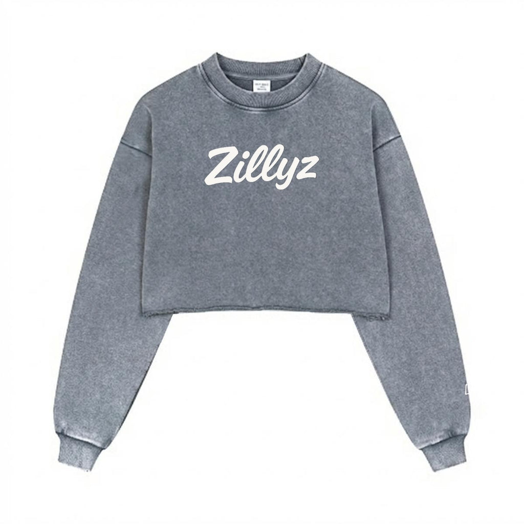 Zillyz Logo Cropped Distressed Sweatshirt|