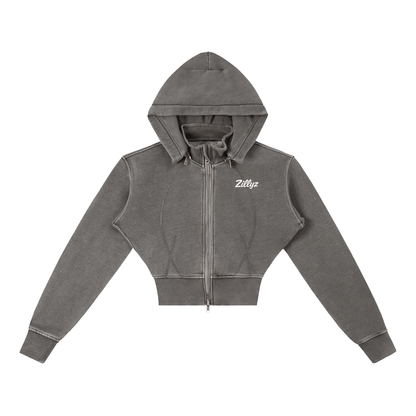 Zillyz Washed Cropped Fleece Hoodie
