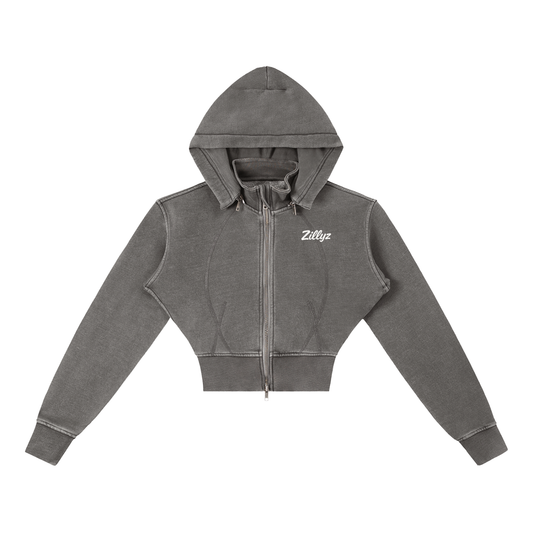 Zillyz Washed Cropped Fleece Hoodie