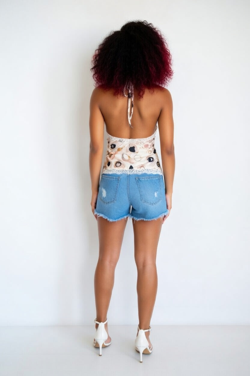 Zillyz Lace-Trimmed Tie-Back Top