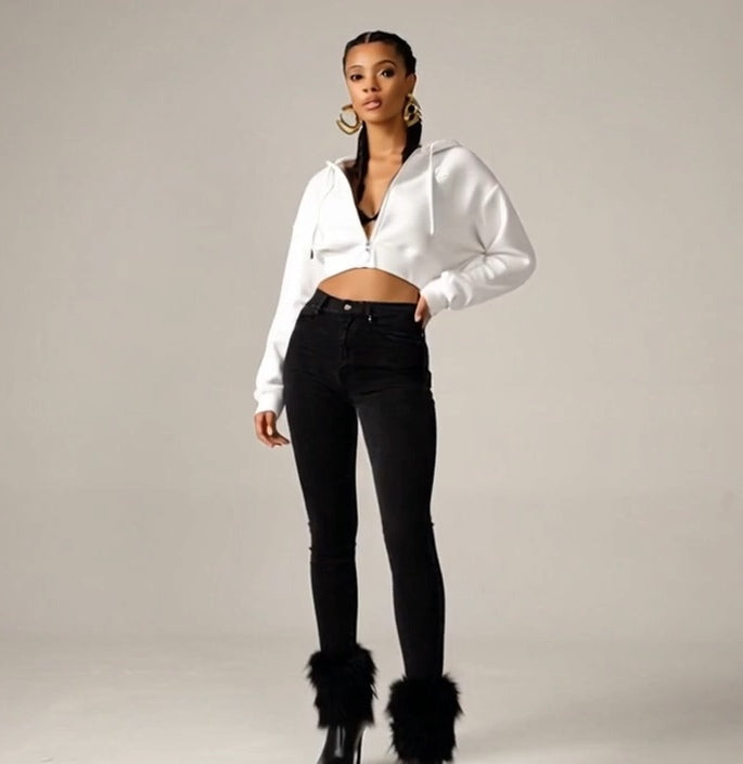 Zillyz Cropped Zip-Up Hoodie