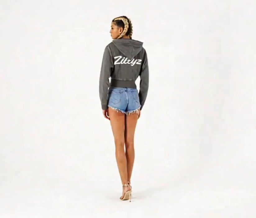 Zillyz Washed Cropped Fleece Hoodie